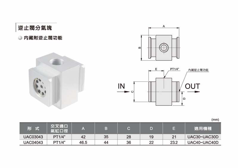 逆止閥分氣塊(內藏逆止閥)